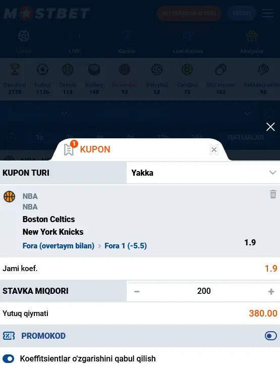 iOS`da Mostbet mobil ilovasida qanday qilib pul tikish mumkin