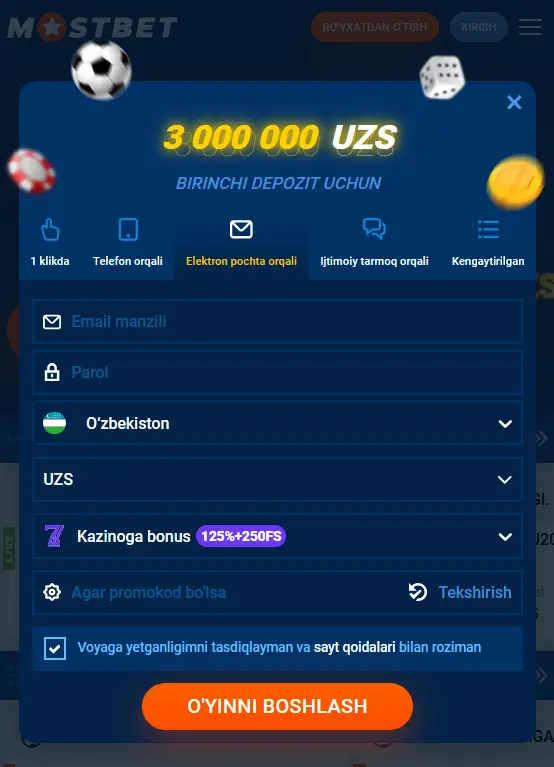iOS`da Mostbet mobil ilovasida ro'yxatdan o'tish