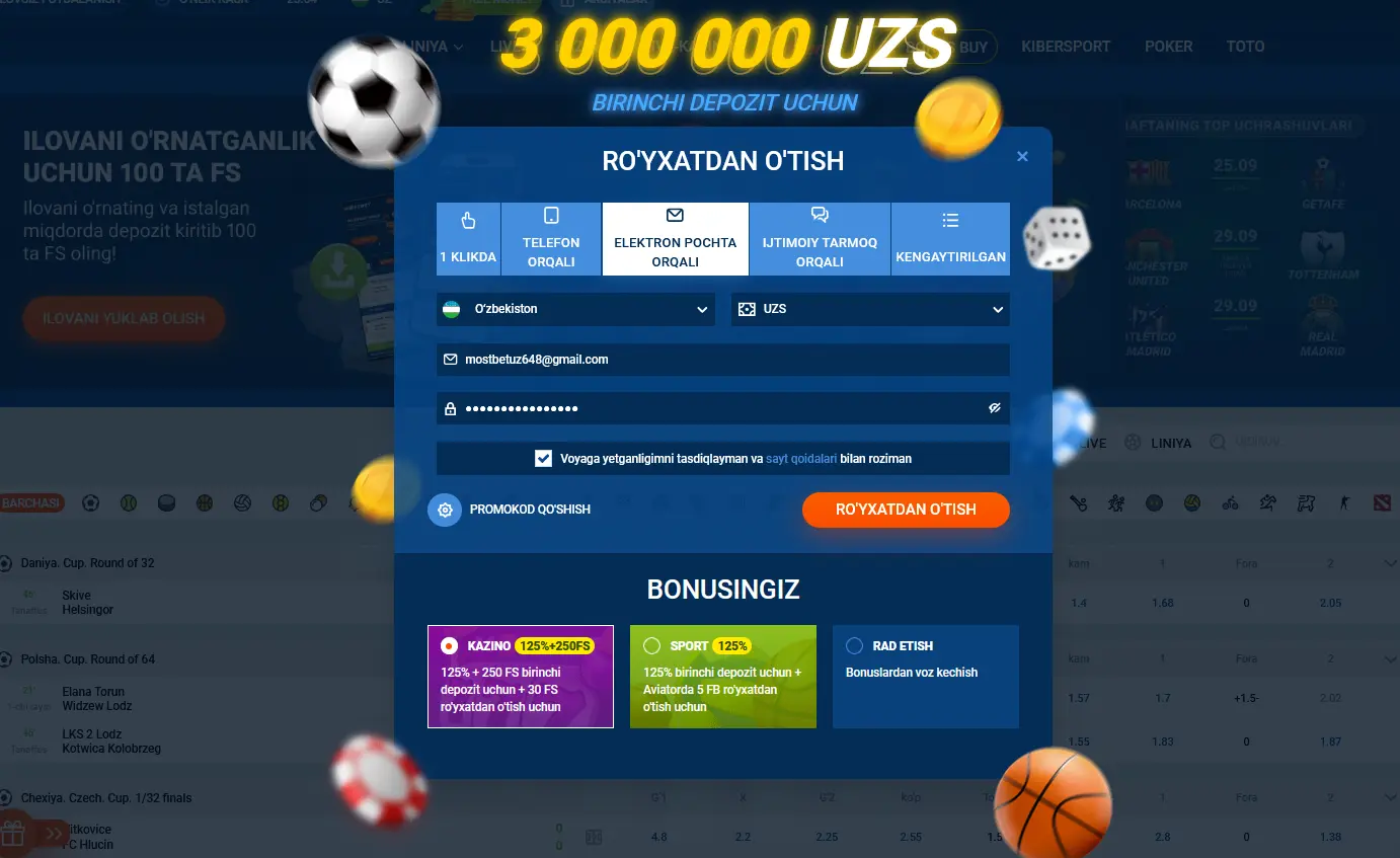 Elektron pochta orqali ro'yxatdan o'tish