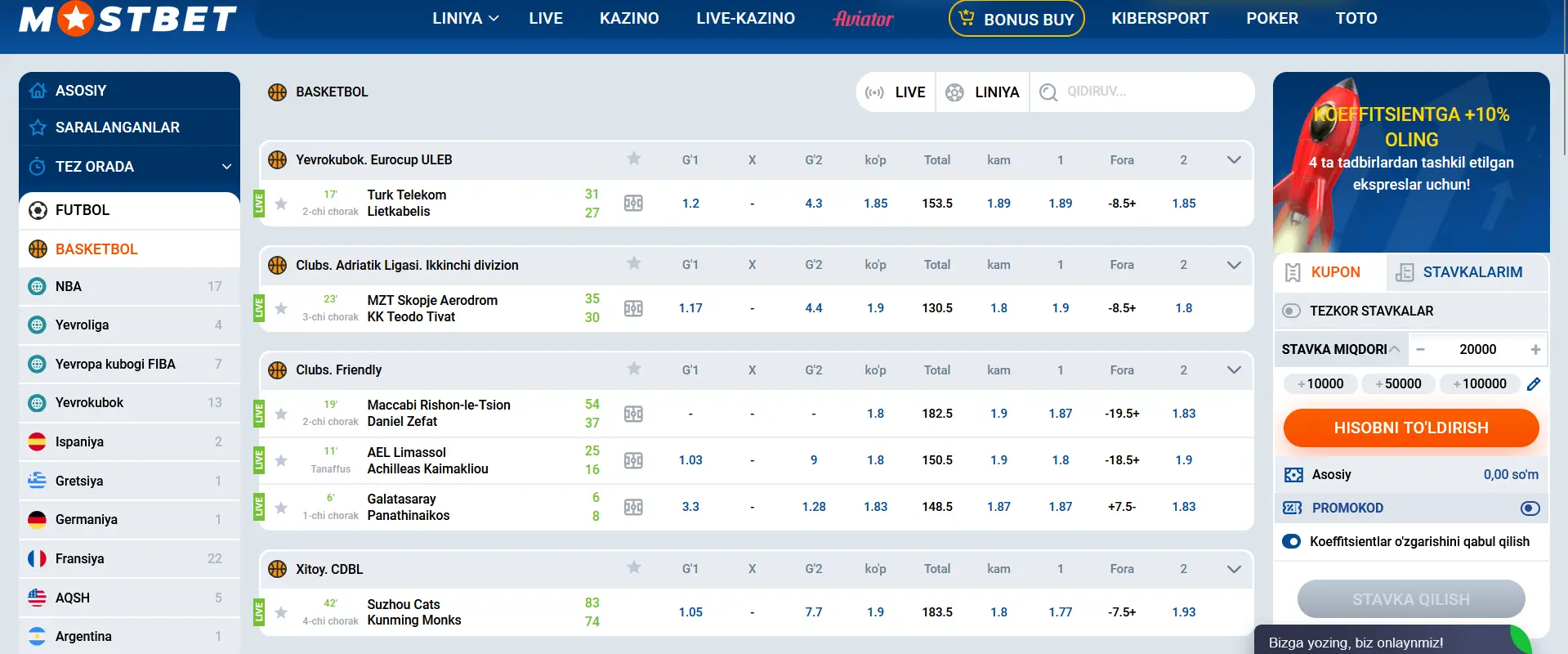 Mostbetda basketbolga pul tikish Mostbetda basketbolga pul tikish