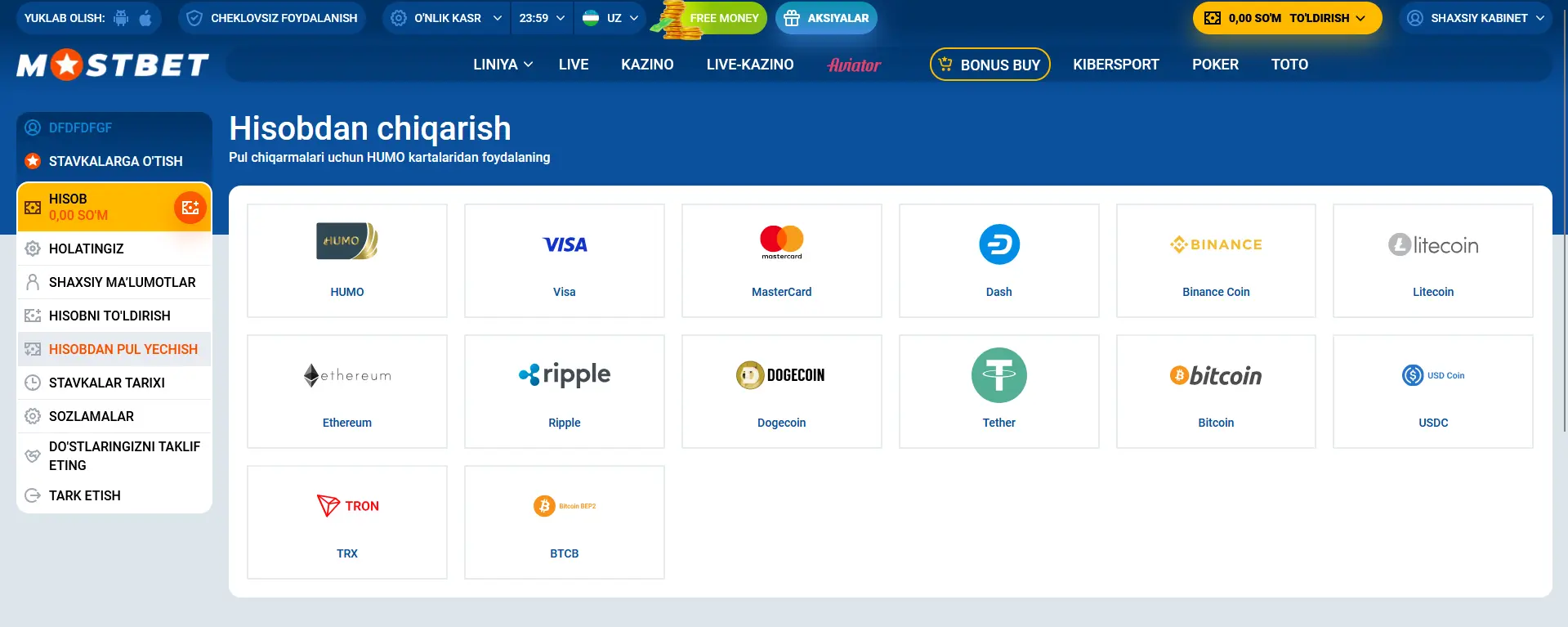 Mostbetda pul mablag'larini olish usullari