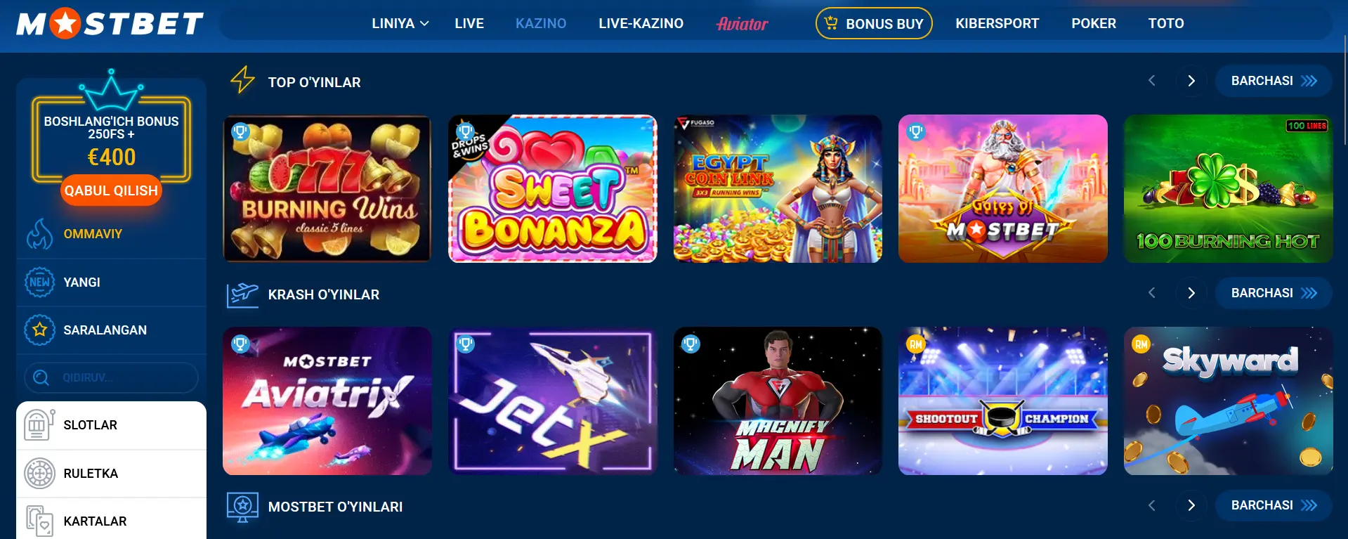 Mostbetdagi kazinolar