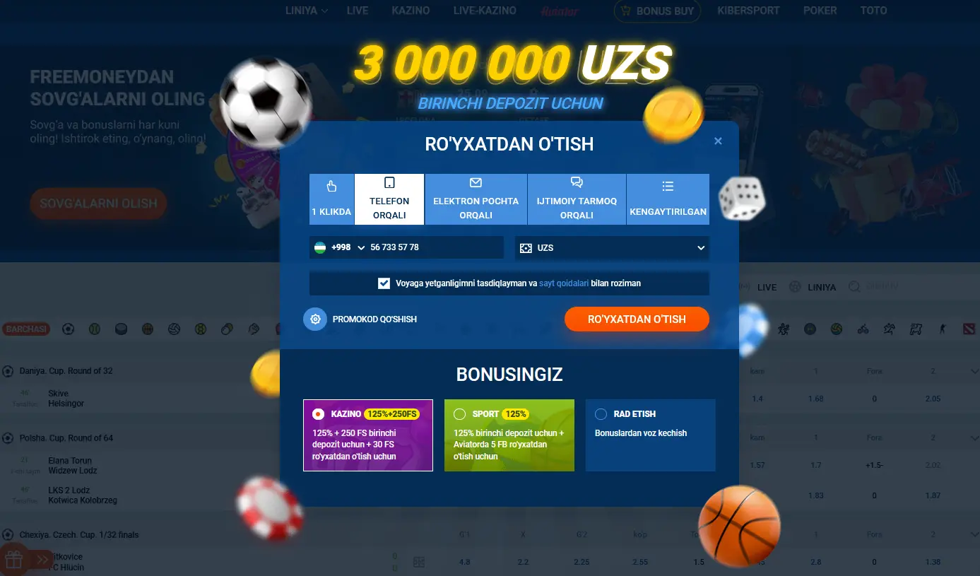 Telefon raqami yordamida ro'yxatdan o'tish