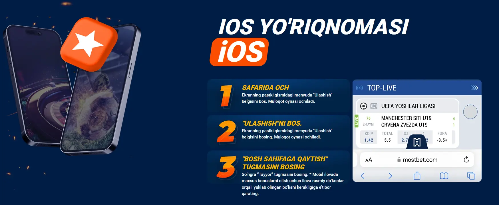 iOS`da Mostbet mobil ilovasini o'rnatish bo'yicha ko'rsatmalar iOS`da Mostbet mobil ilovasini o'rnatish bo'yicha ko'rsatmalar